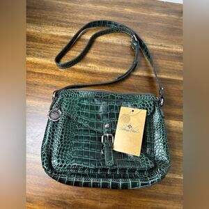 NWT Patricia Nash Emerald 10th Anniversary Crossbody Bag Croc Leather Top-Zip